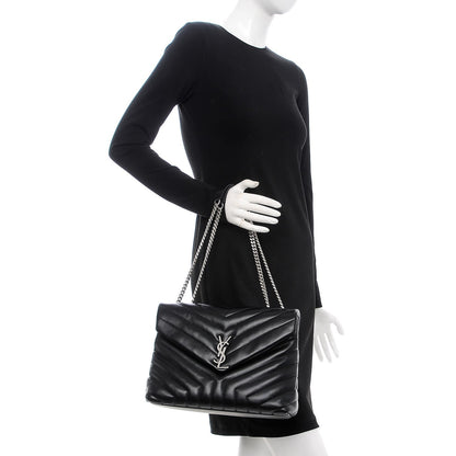 Saint Laurent Calfskin Y Quilted Monogram Medium Loulou Chain Satchel Black 2 of 9
