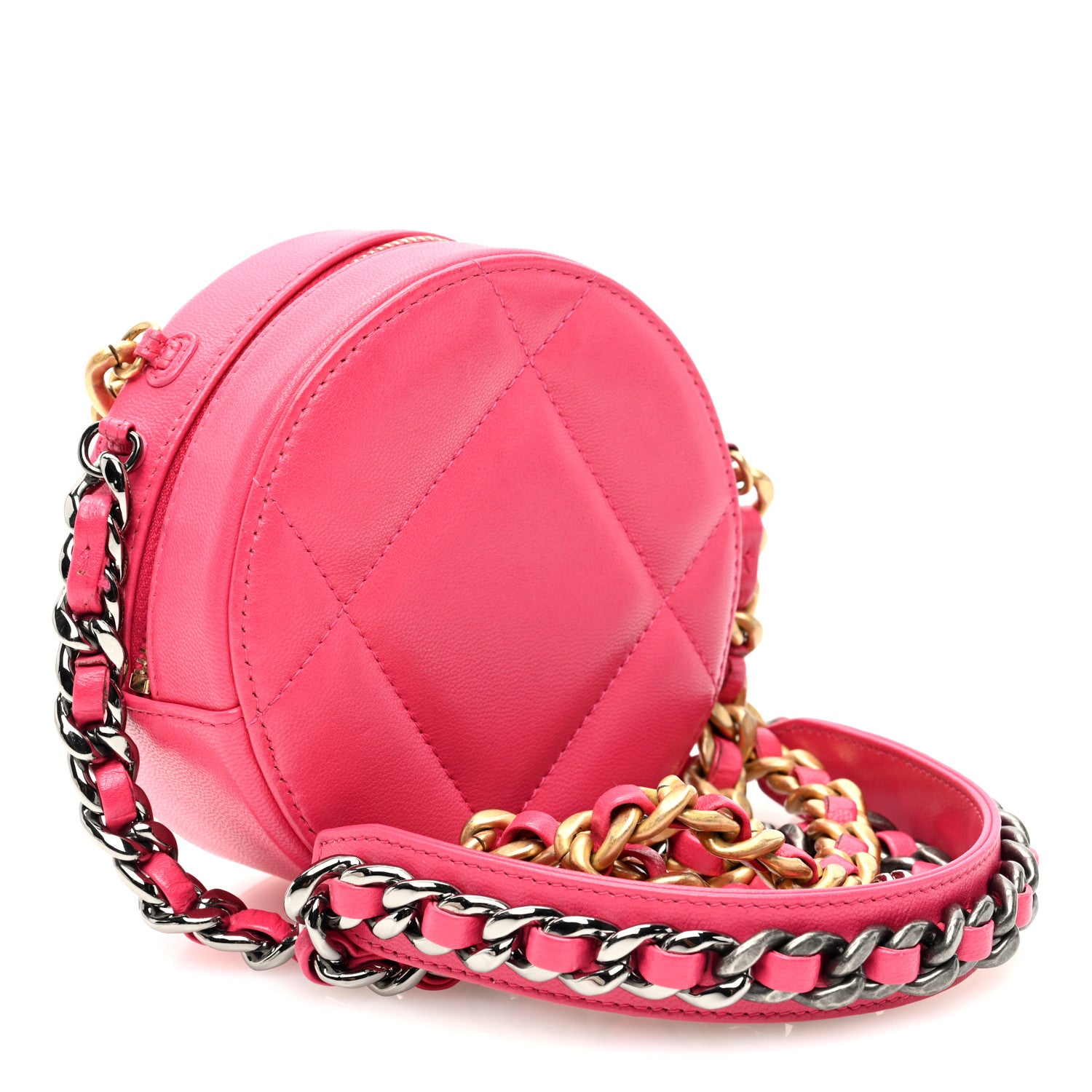 Chanel Goatskin Quilted Chanel 19 Round Clutch With Chain Dark Pink 3 of 10