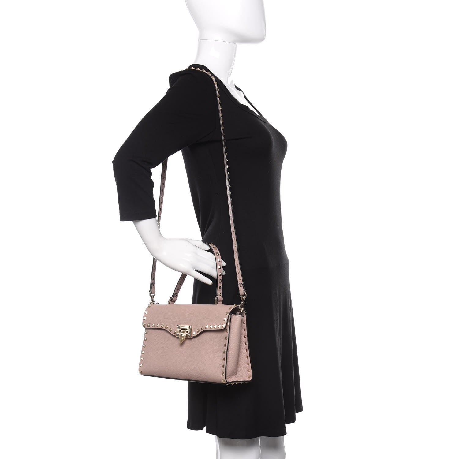 Valentino Garavani Pebbled Calfskin Small Rockstud Single Handle Flap Bag Poudre 2 of 9
