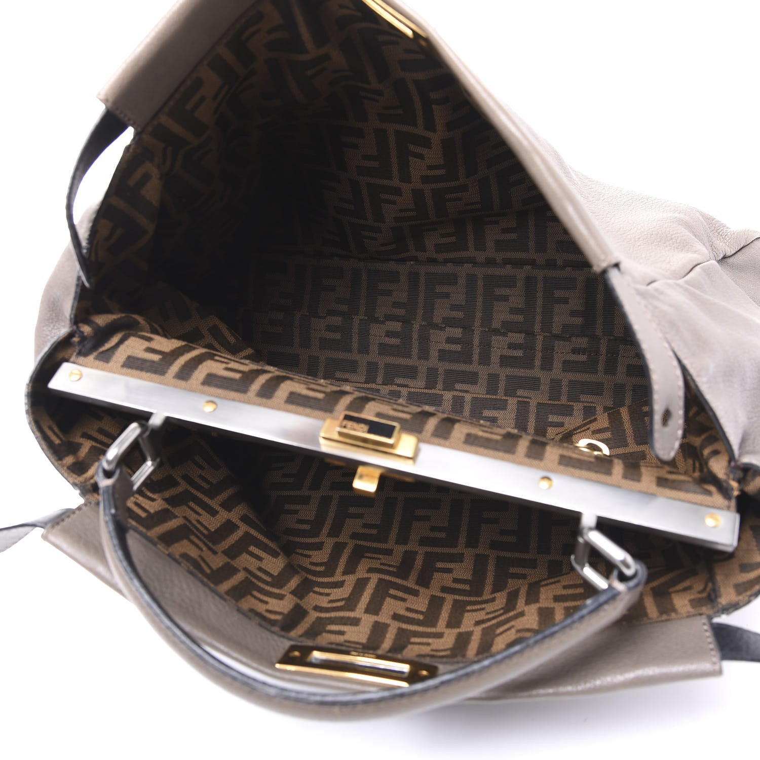 Fendi Goatskin Zucca Large Peekaboo Iconic Satchel Taupe Tobacco Moro 4 of 8