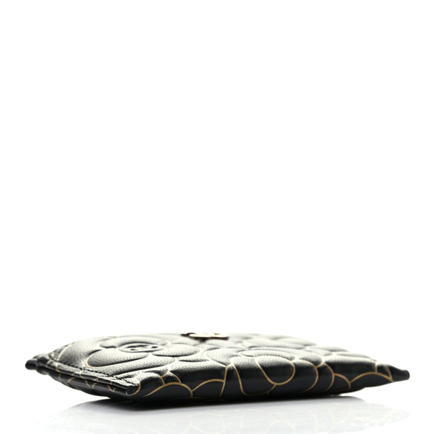 Lambskin Camellia Embossed Card Holder Black Gold