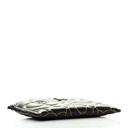 Chanel Lambskin Camellia Embossed Card Holder Black Gold 4 of 7
