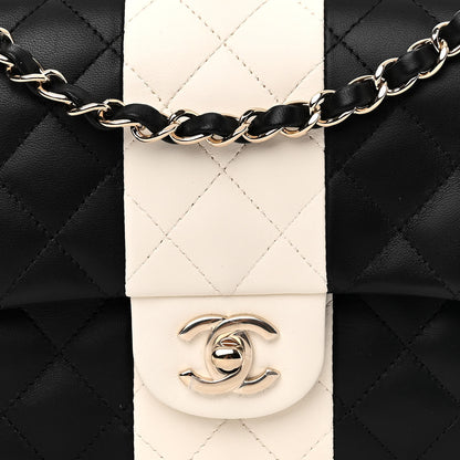 Chanel Lambskin Quilted Medium Double Flap Black White 8 of 11
