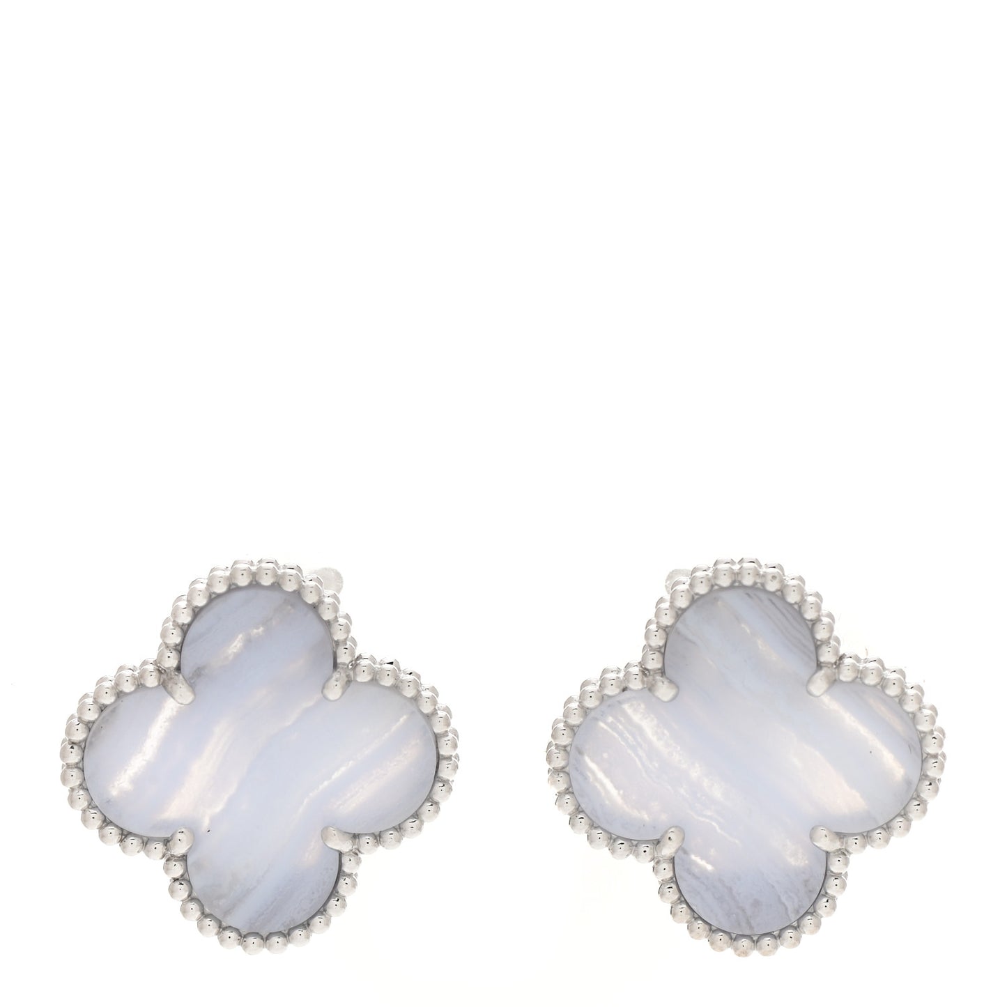 18K White Gold Chalcedony Magic Alhambra Earrings
