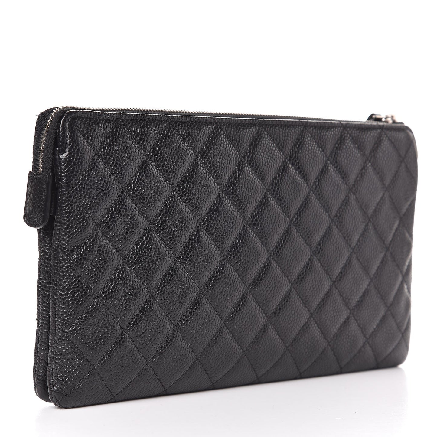 Caviar Quilted Large Zipped Clutch Black