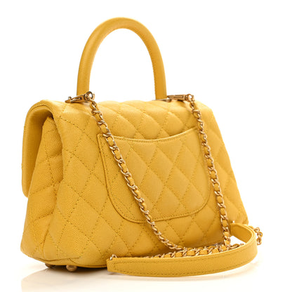 Chanel Caviar Quilted Mini Coco Handle Flap Yellow 4 of 22