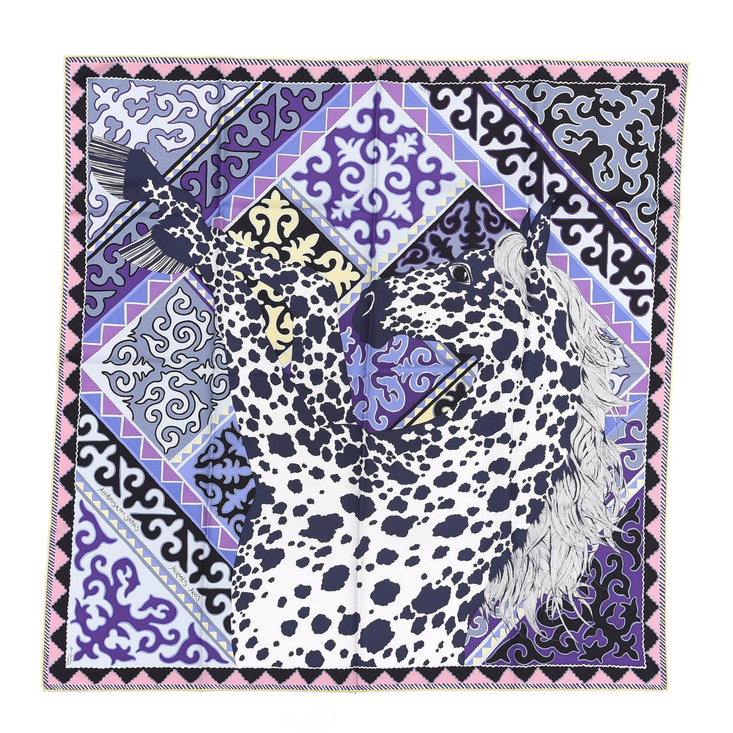Silk Appaloosa Des Steppes Scarf 90 White Casse Marine Violet