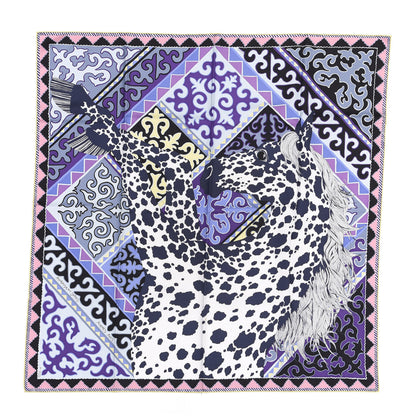 Hermes Silk Appaloosa Des Steppes Scarf 90 White Casse Marine Violet 1 of 6