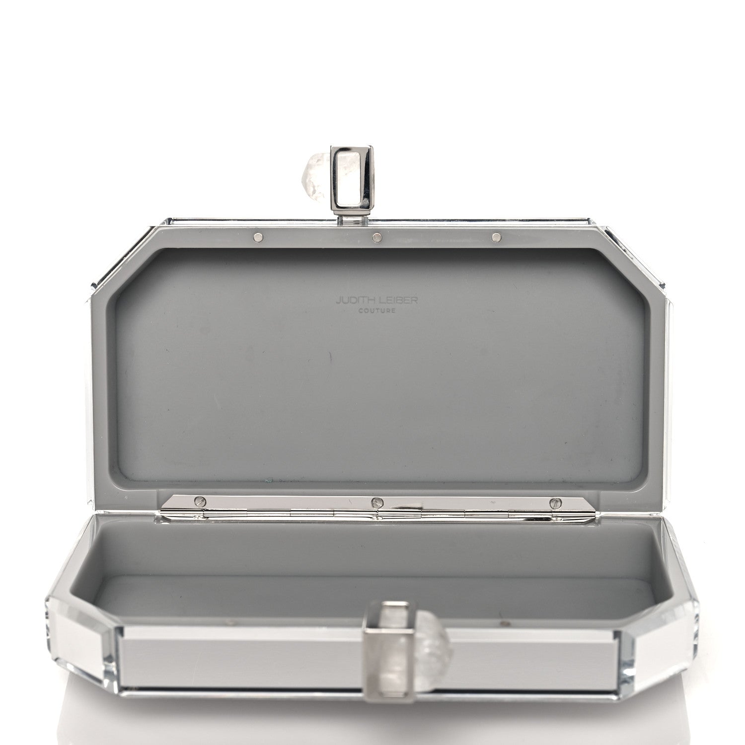 Judith Leiber Acrylic Faceted Box Clutch Silver 5 of 10