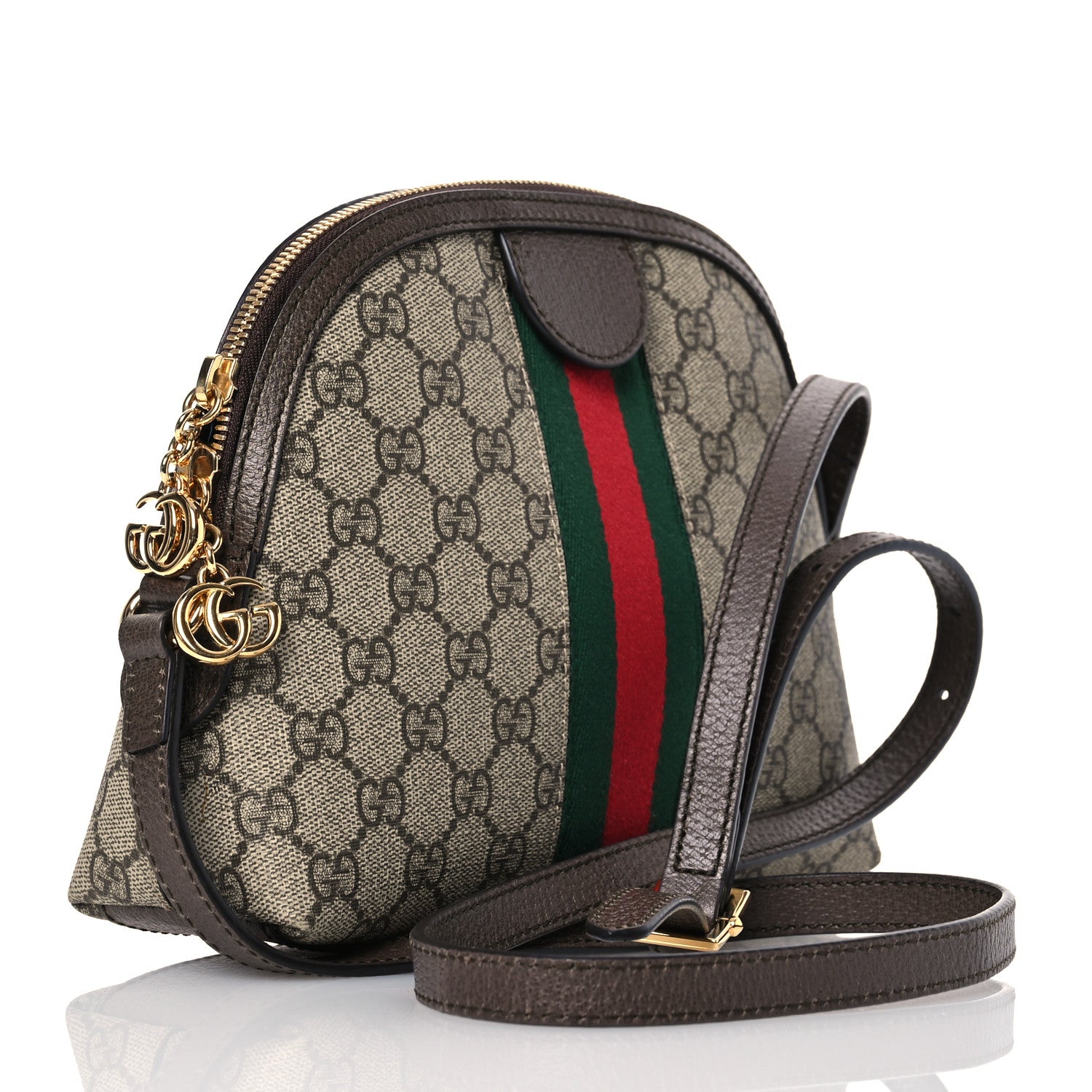 Gucci GG Supreme Monogram Textured Dollar Calfskin Web Small Ophidia Dome Shoulder Bag Beige Ebony New Acero 3 of 13