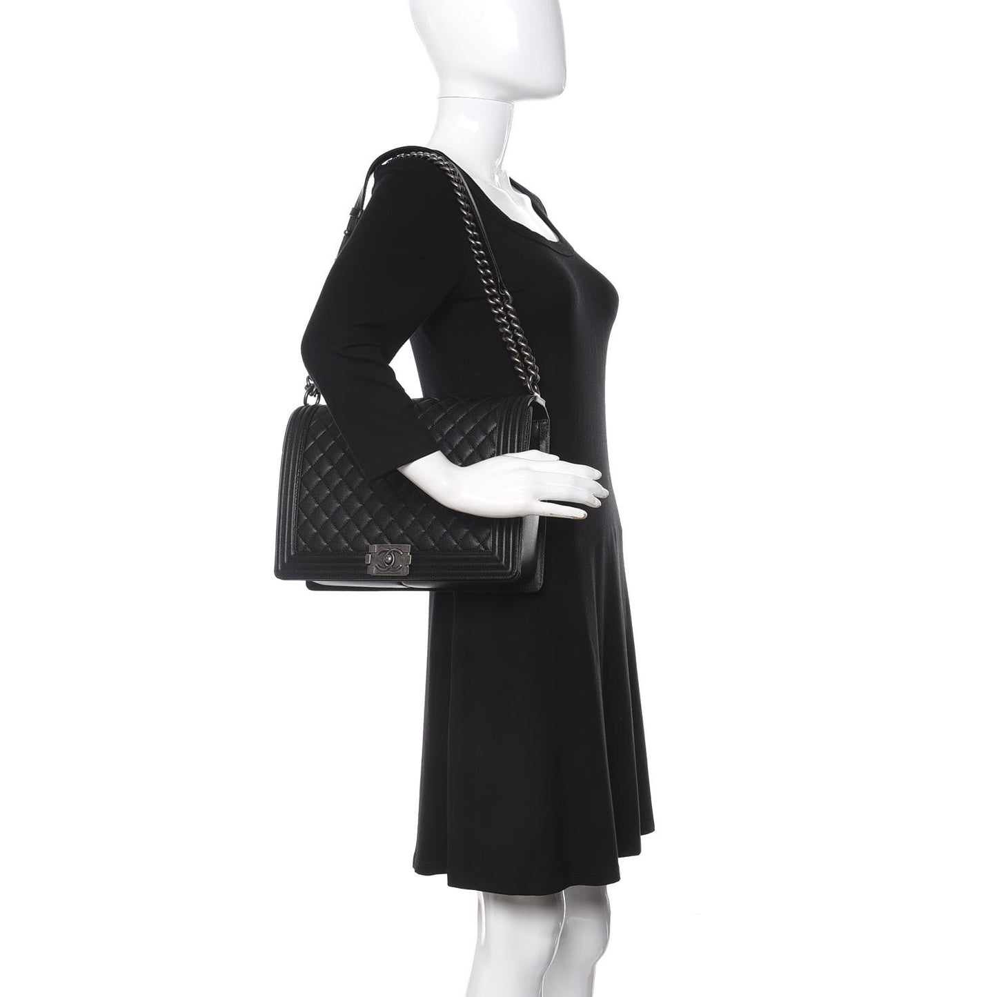 Caviar Quilted Large Boy Flap Black