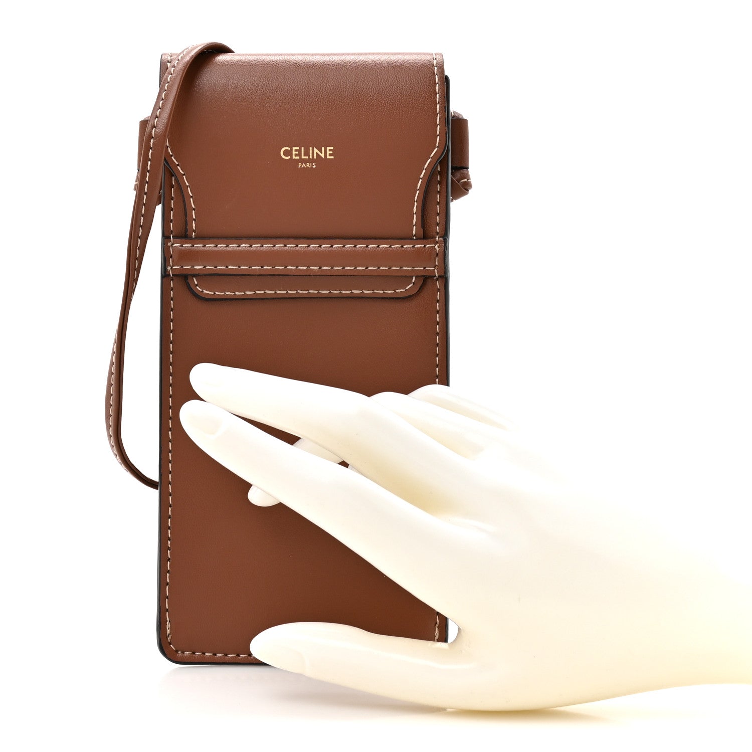Celine Calfskin Phone Pouch With Flap Tan 1783563 – FASHIONPHILE