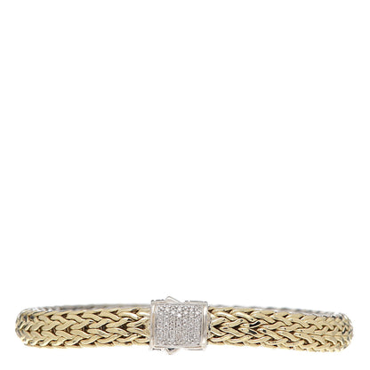 John Hardy Sterling Silver 18K Yellow Gold Diamond 7.5mm Classic Chain Reversible Bracelet 1 of 5