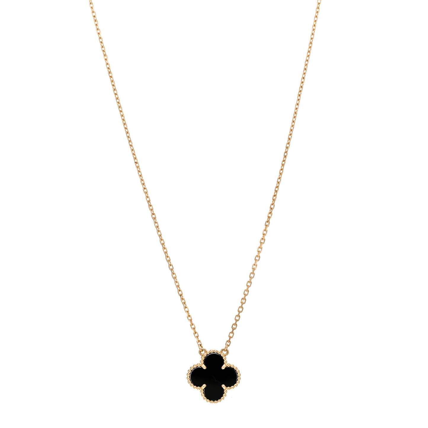 18K Yellow Gold Black Onyx Vintage Alhambra Pendant Necklace