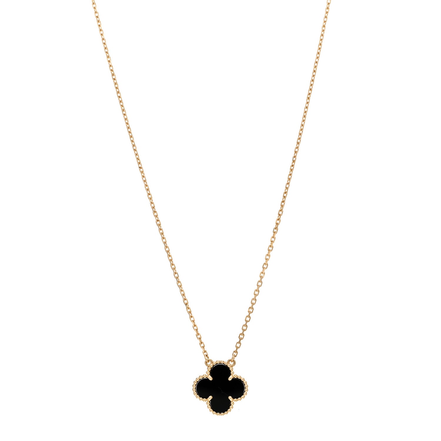 Van Cleef & Arpels 18K Yellow Gold Black Onyx Vintage Alhambra Pendant Necklace 1 of 5