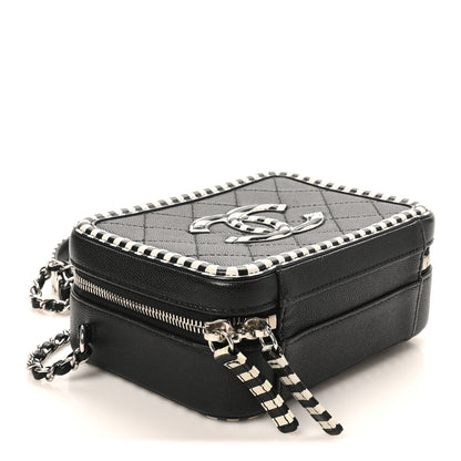 Chanel Caviar Quilted Striped Small CC Filigree Vanity Case Black White 4 of 10