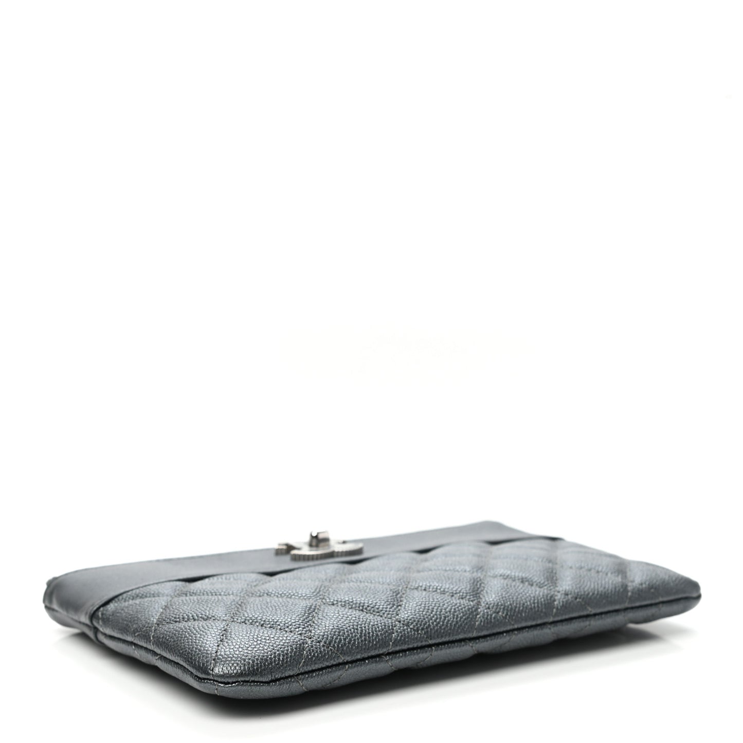 Metallic Caviar Quilted Mademoiselle Vintage Zip Pouch Dark Grey