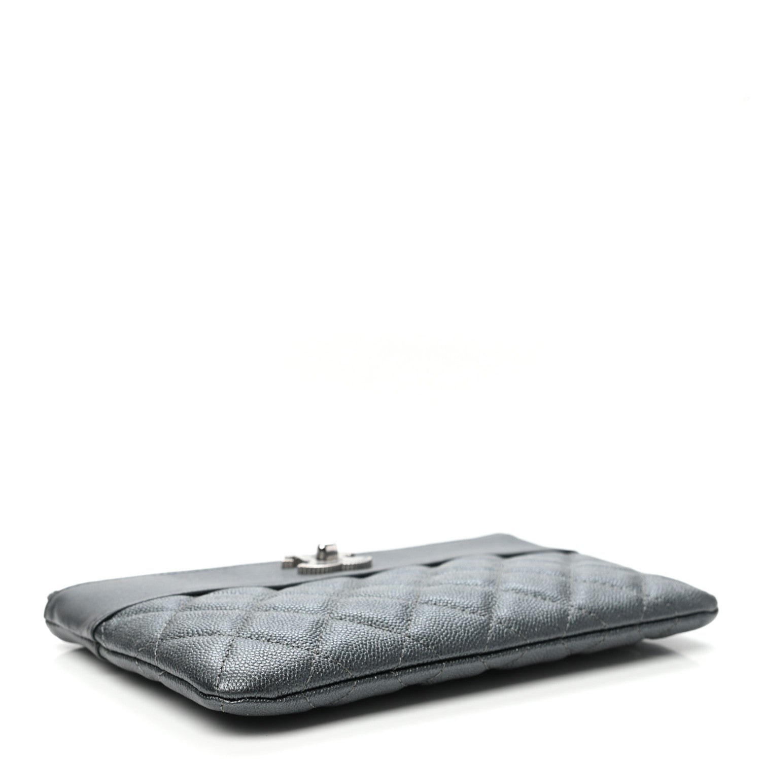 Chanel Metallic Caviar Quilted Mademoiselle Vintage Zip Pouch Dark Grey 4 of 7