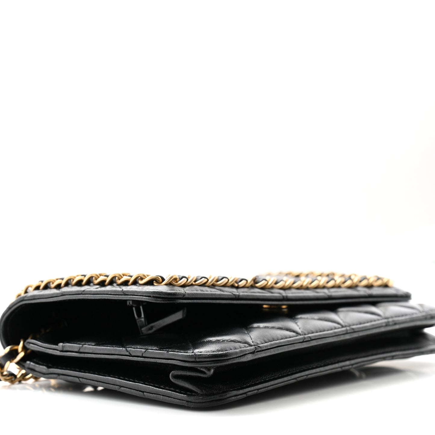 Lambskin Quilted Chain Around Wallet On Chain WOC Black