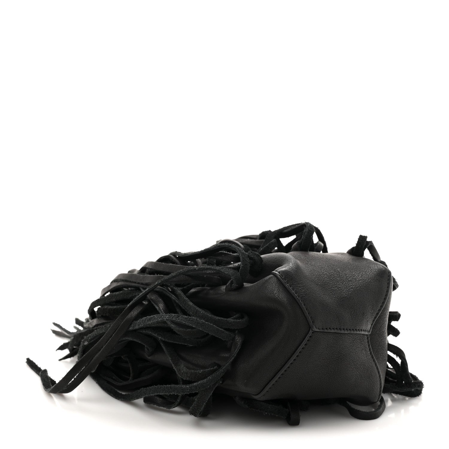 Saint Laurent Calfskin Fringe Monogram Mini Bourse Bucket Bag Black 4 of 11