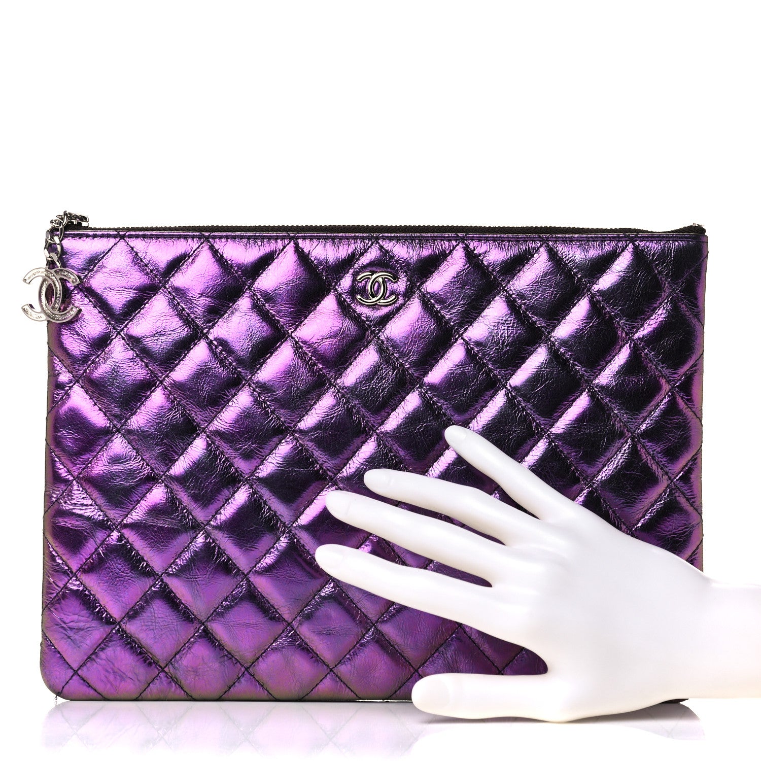 Chanel Iridescent Crumpled Calfskin CC Ripples Medium Cosmetic Case Purple 2 of 12