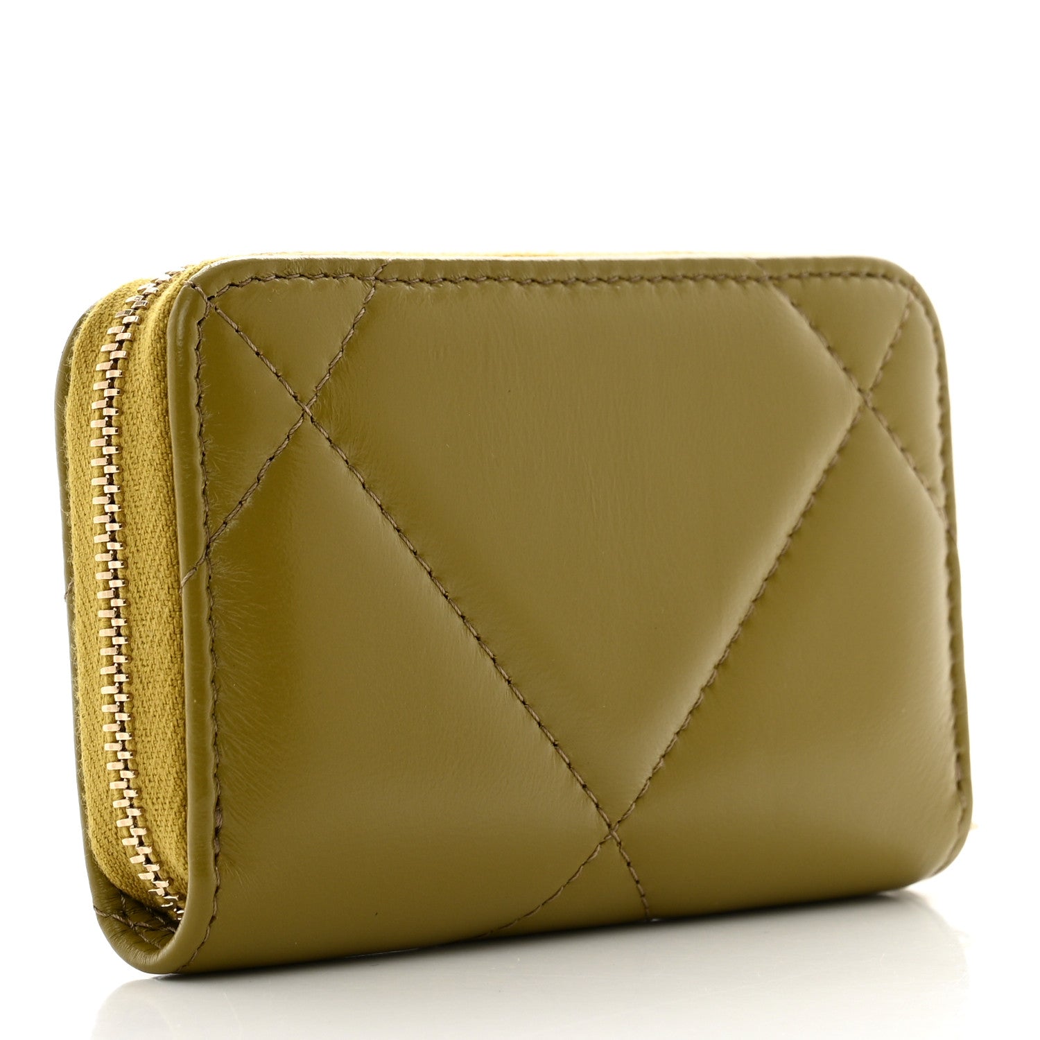 Chanel Lambskin Quilted 19 Zip Around Coin Purse Wallet Green 2 of 8