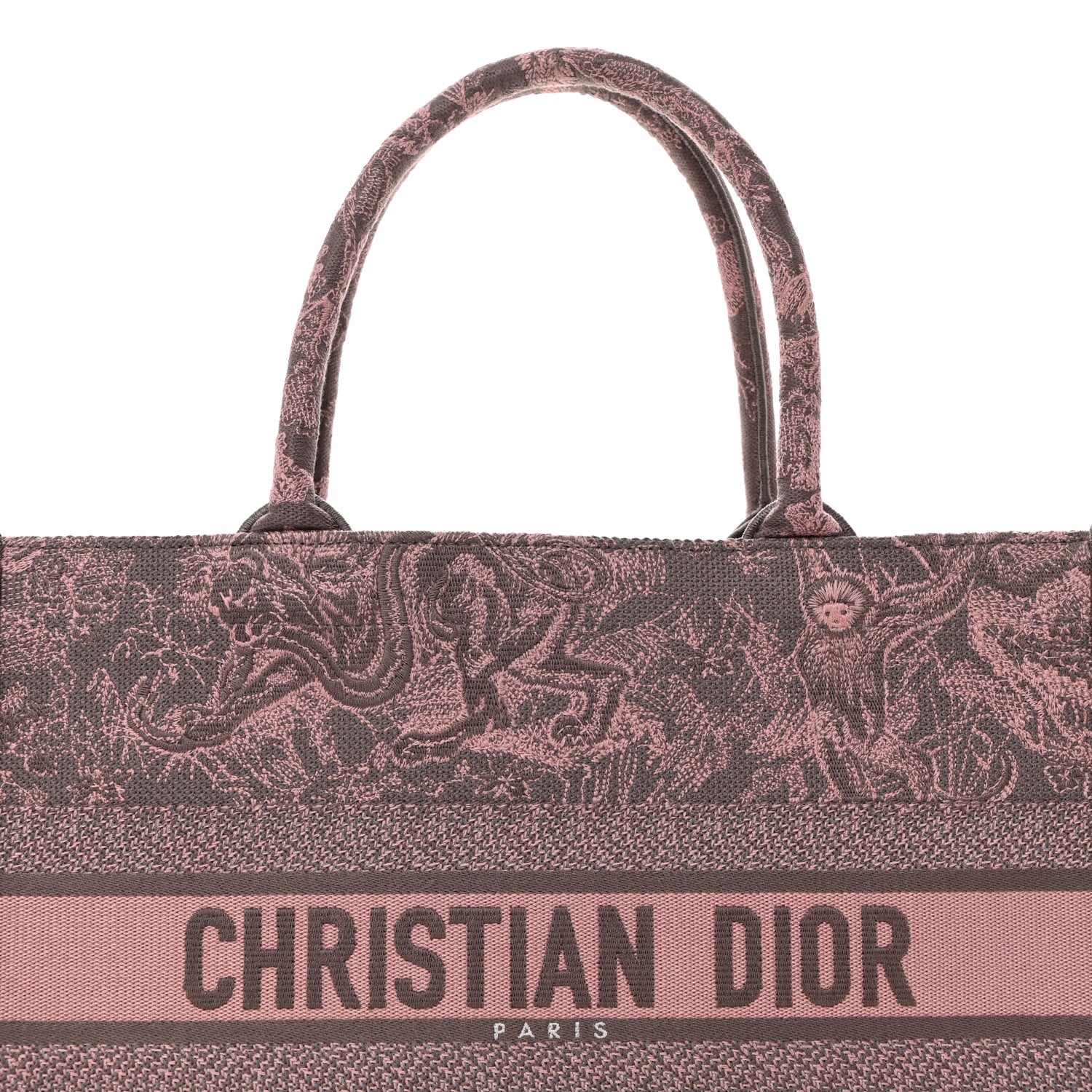 Christian Dior Canvas Embroidered Medium Dioriviera Toile De Jouy Book Tote Pink Grey 8 of 10