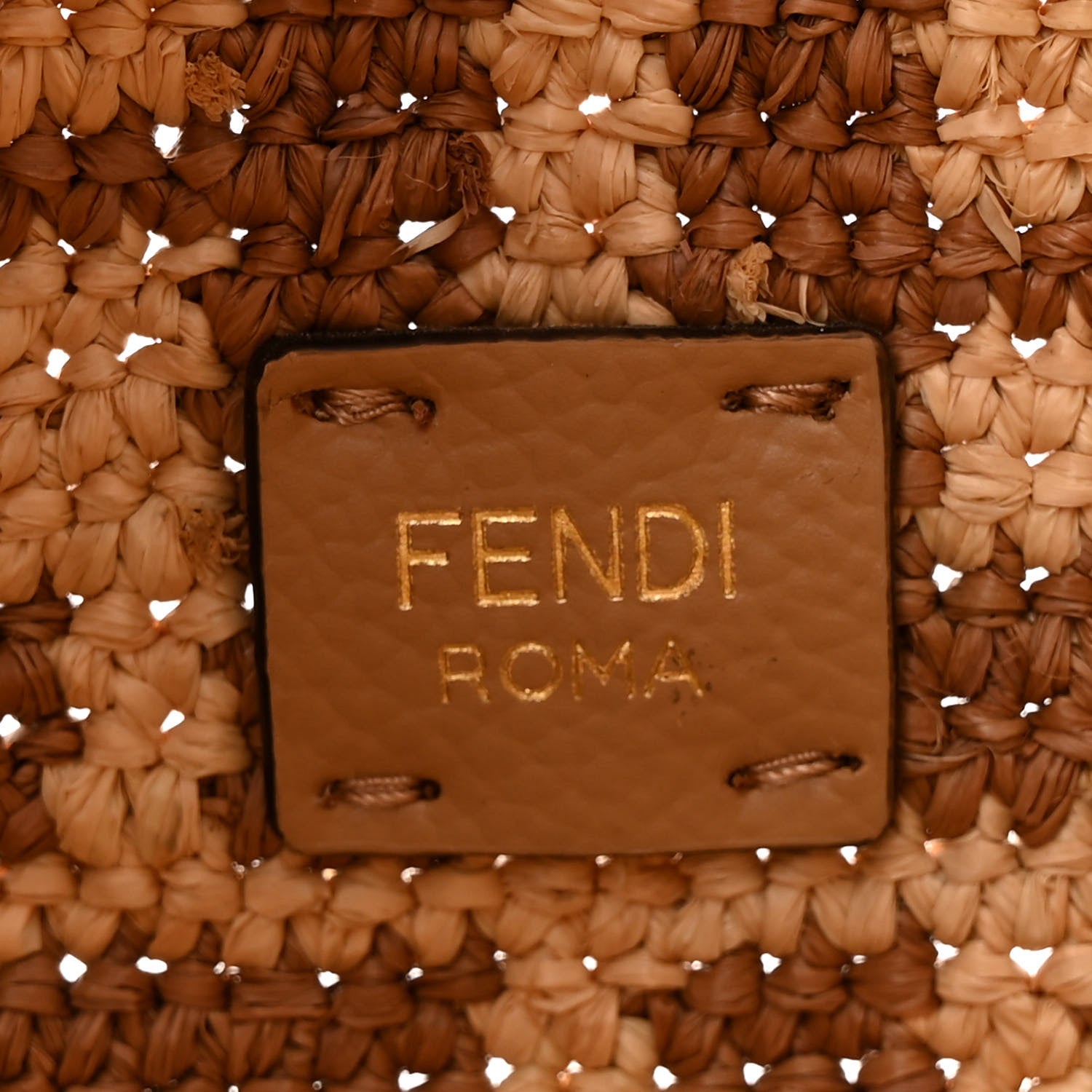 Fendi Raffia Cuoio Romano FF Crochet Small Roll Shopper Natural Dark Honey 8 of 13