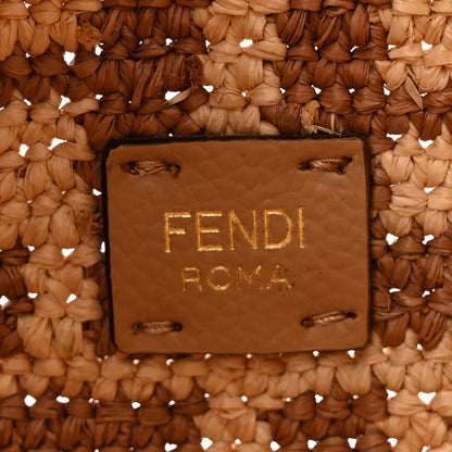 Fendi Raffia Cuoio Romano FF Crochet Small Roll Shopper Natural Dark Honey 8 of 13