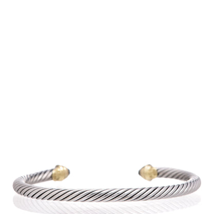 David Yurman Sterling Silver 14K Yellow Gold Aquamarine 4mm Kids Cable Bracelet 3 of 5