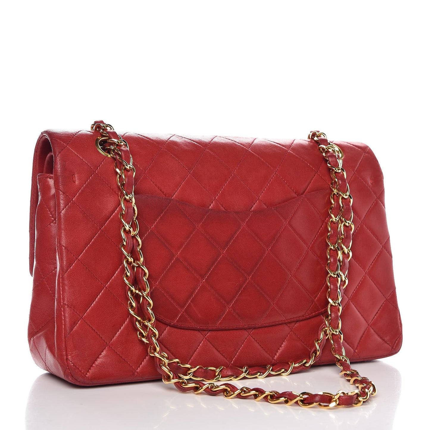 Lambskin Quilted Medium Double Flap Red