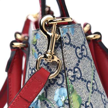 Gucci GG Supreme Monogram Blooms Medium Zip Top Tote Beige Blue Navy Hibiscus Red 5 of 5