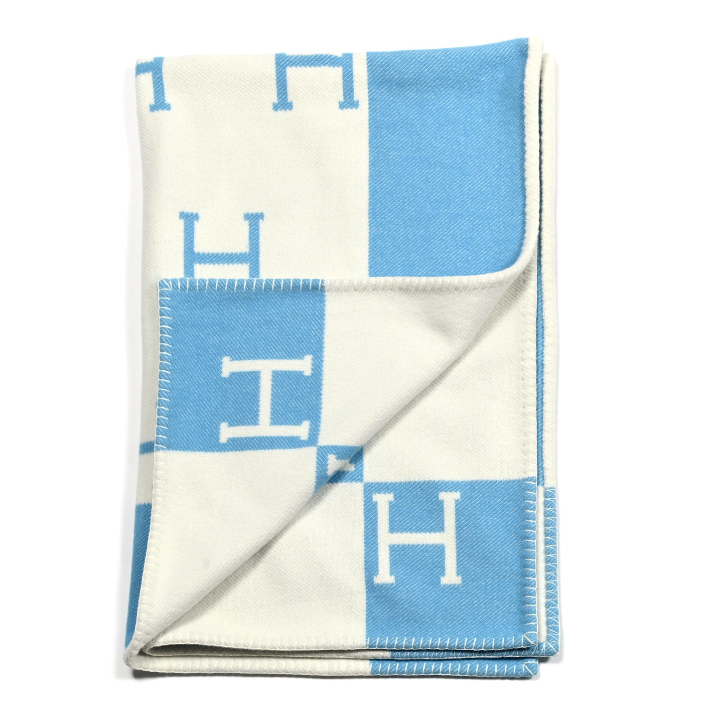 Wool Cashmere Avalon Baby Blanket Bleu Genievre White