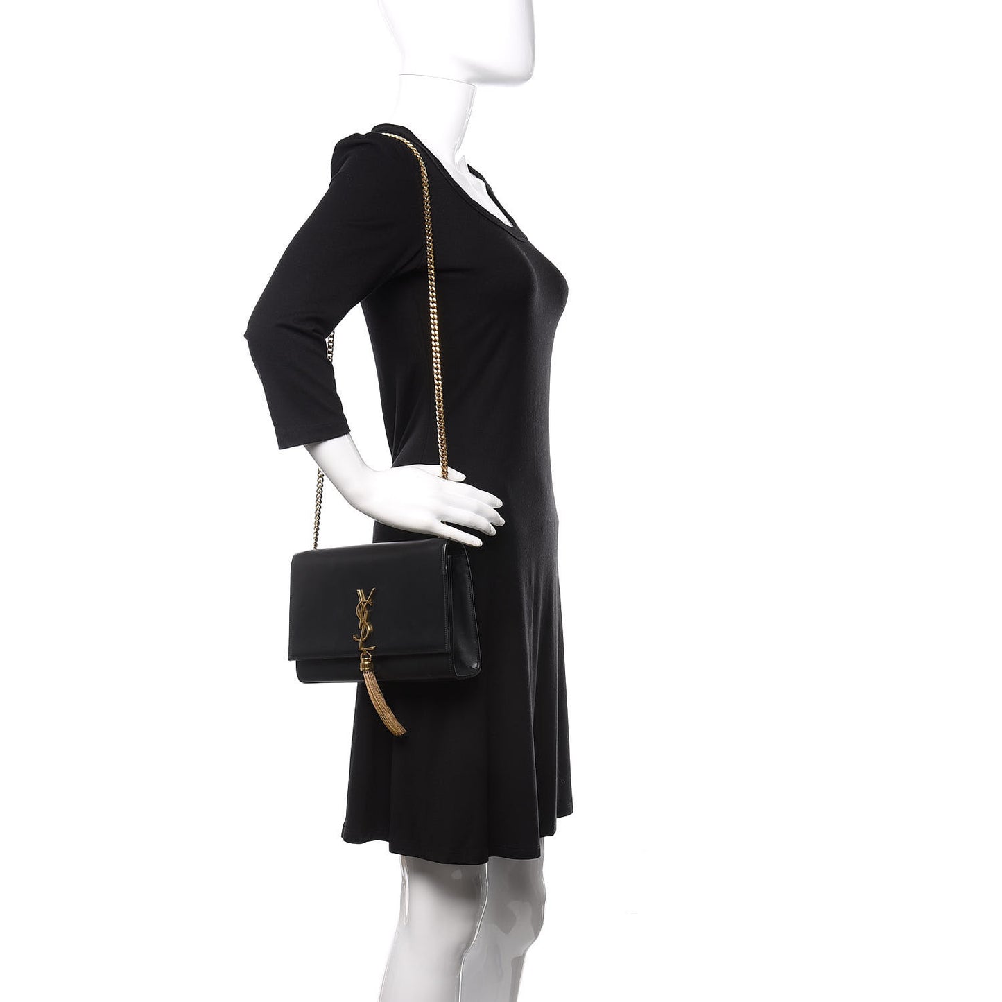 Smooth Calfskin Medium Classic Monogram Kate Tassel Satchel Black