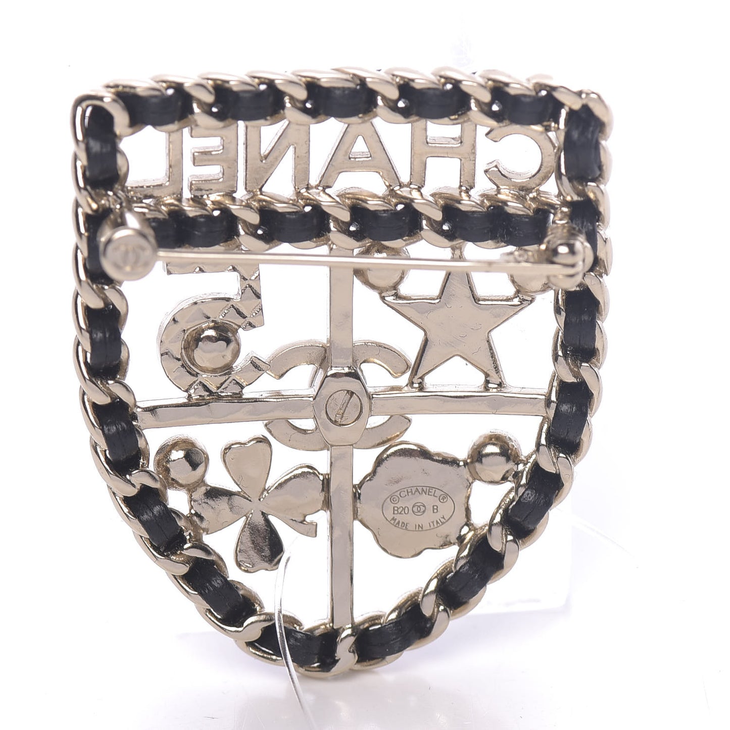Lambskin Pearl Strass Sergeant Shield Brooch Gold