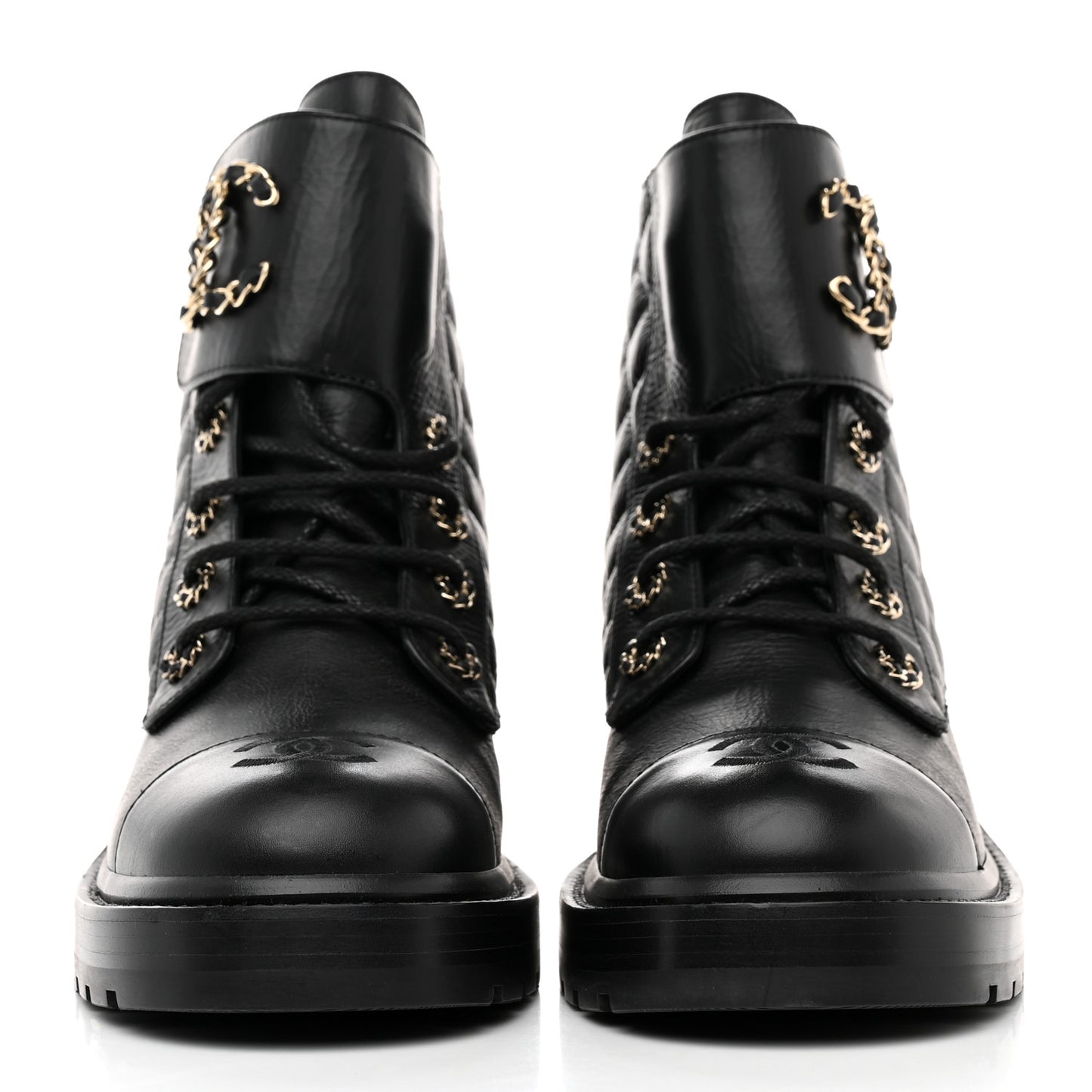 Shiny Goatskin Calfskin Quilted Lace Up Combat Boots 39 Black