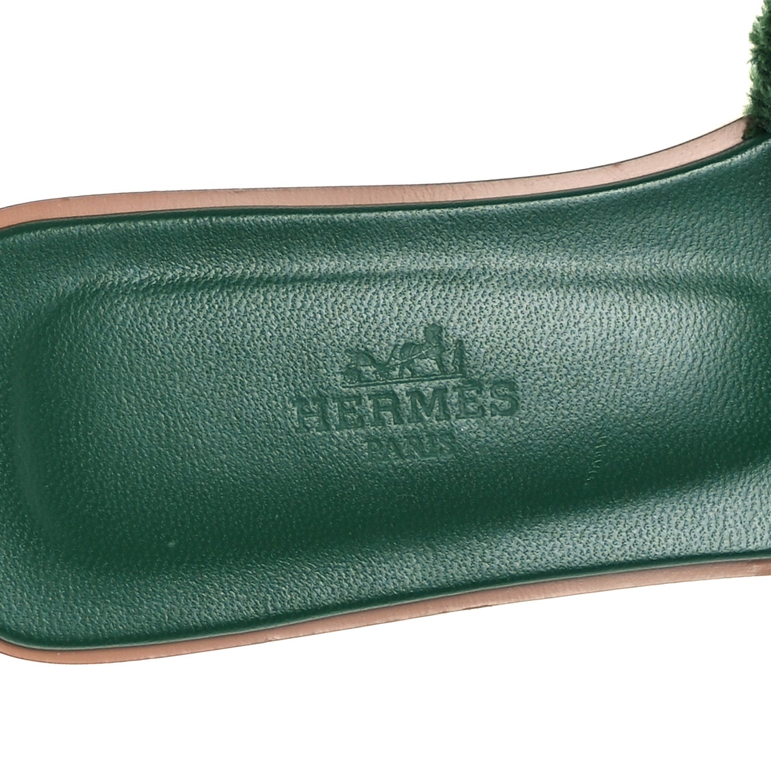 Hermes Calfskin Canvas Oran Fringe Sandals 37.5 Vert 8 of 10