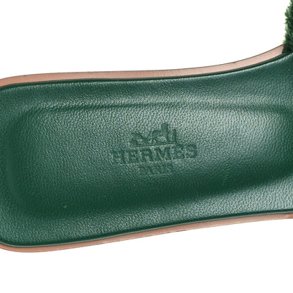 Hermes Calfskin Canvas Oran Fringe Sandals 37.5 Vert 8 of 10