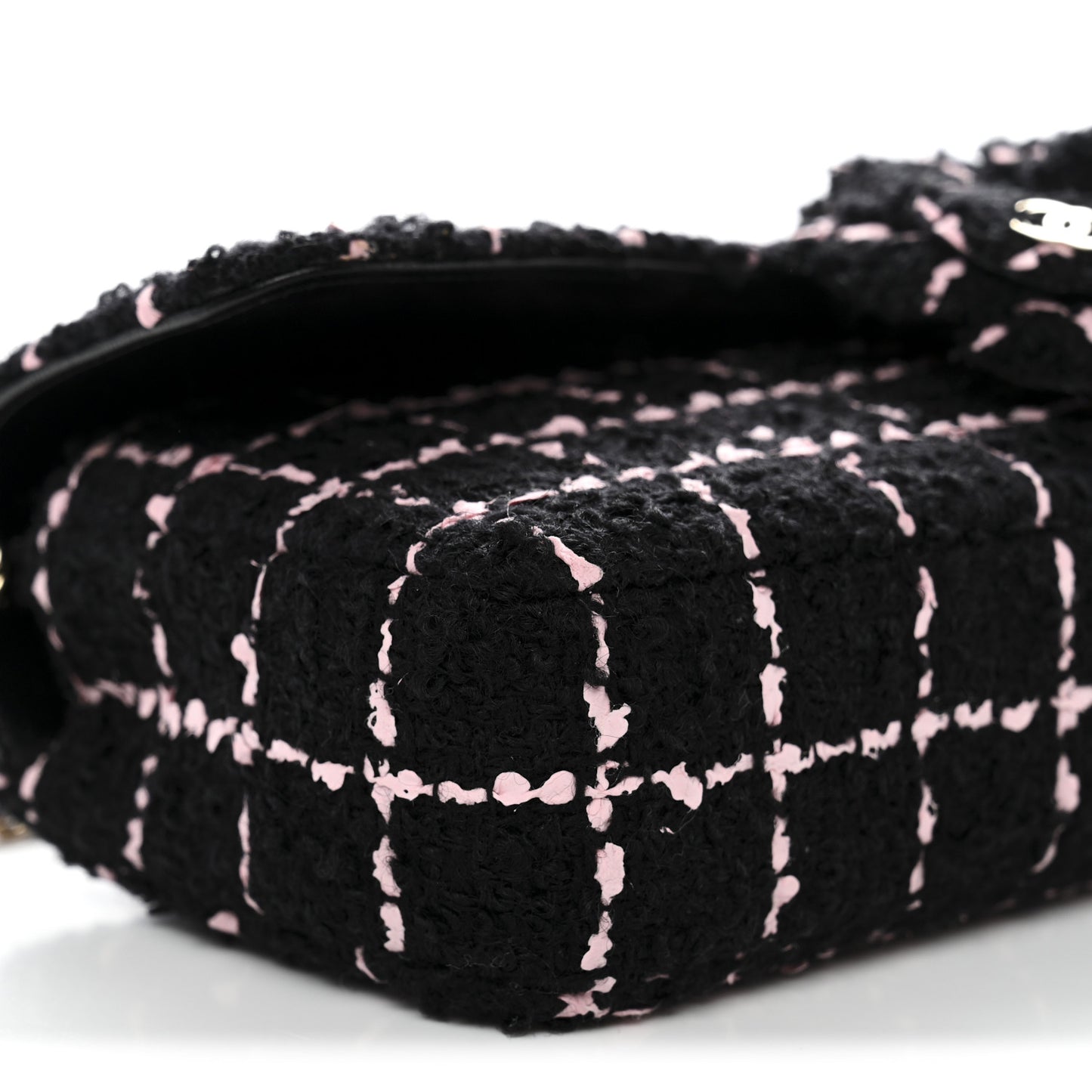 Tweed Quilted East West Camellia Clutch Black Pink