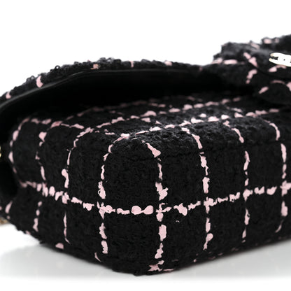 Chanel Tweed Quilted East West Camellia Clutch Black Pink 9 of 10