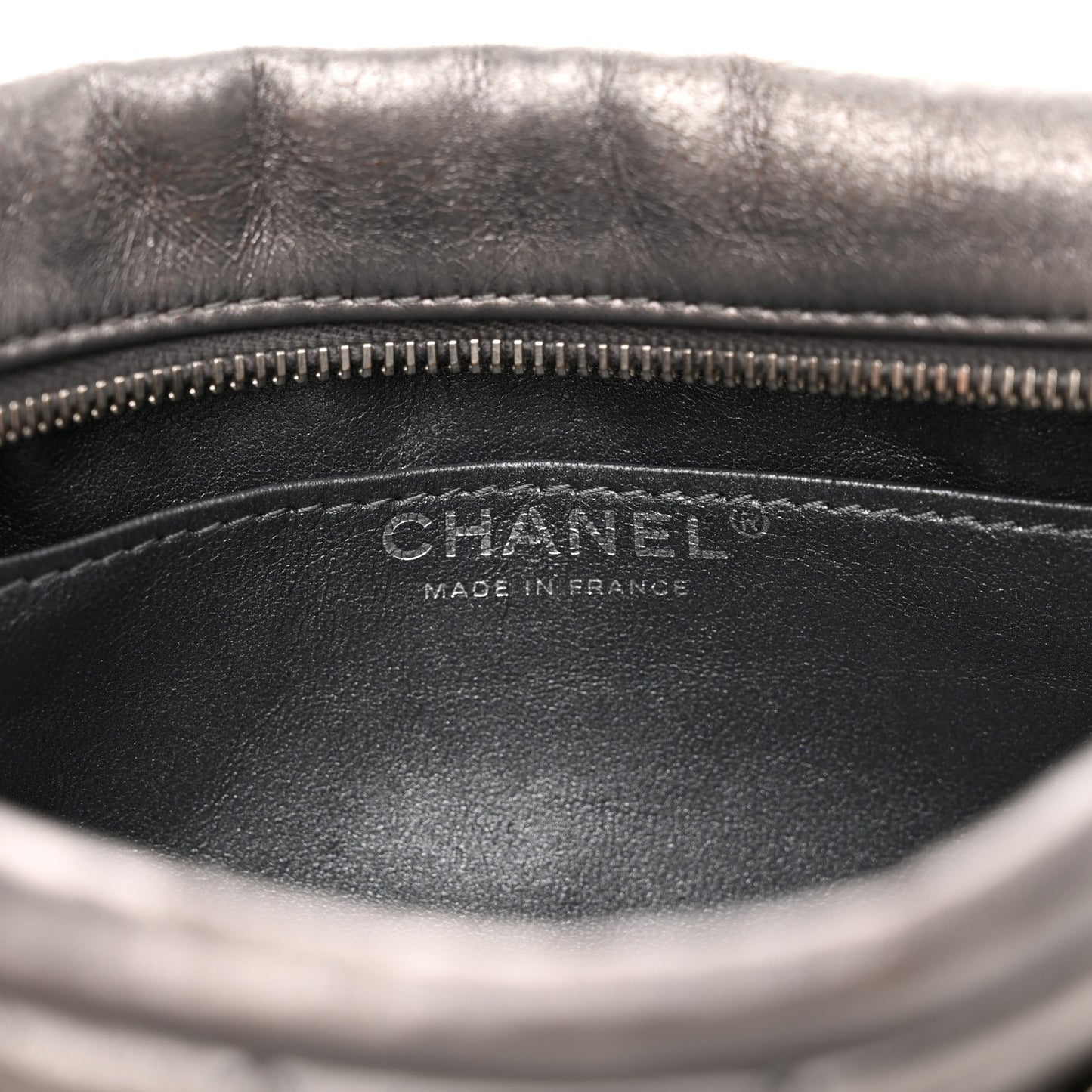 Metallic Aged Calfskin Quilted Small Reissue Camera Case Dark Silver