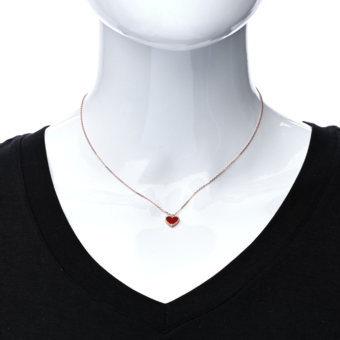 18K Rose Gold Carnelian Sweet Alhambra Heart Pendant Necklace