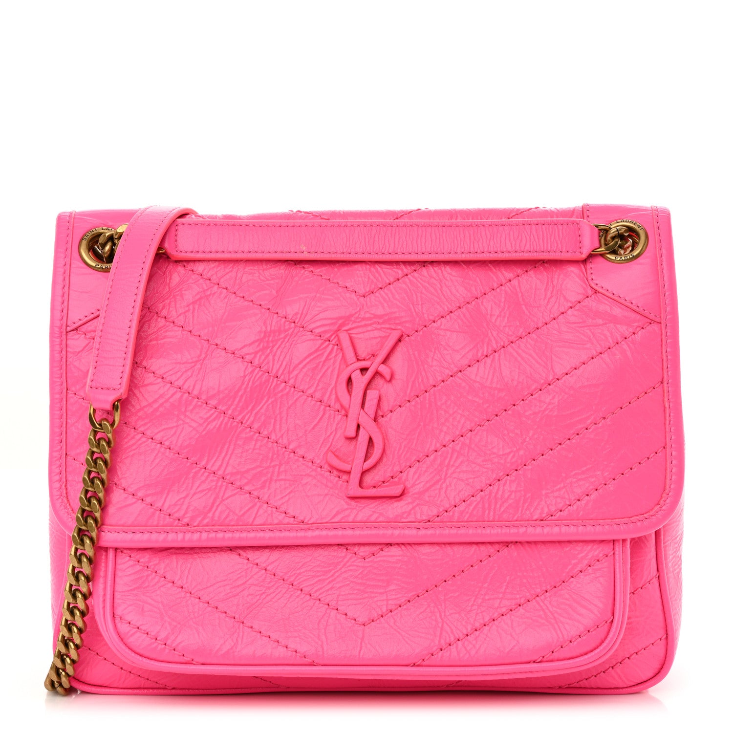 Saint Laurent Crinkled Calfskin Matelasse Monogram Medium Niki Chain Satchel Rose Glow 1 of 11