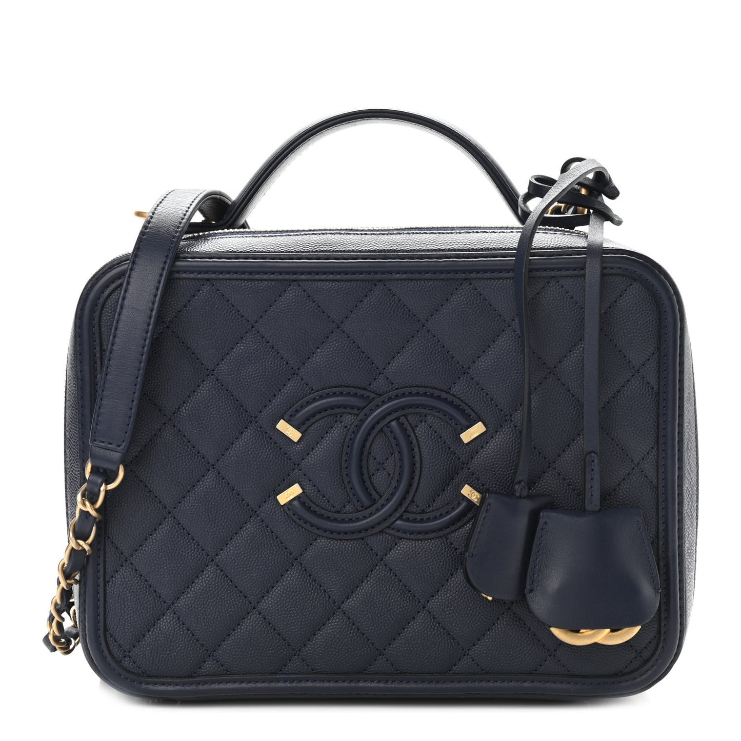 Caviar Quilted Large CC Filigree Vanity Case Navy