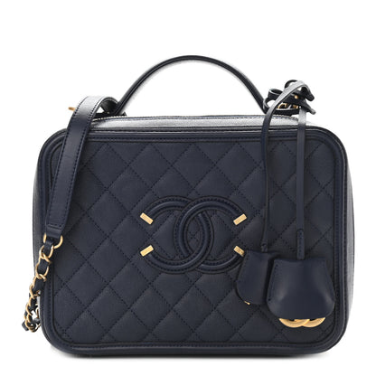 Chanel Caviar Quilted Large CC Filigree Vanity Case Navy 1 of 11