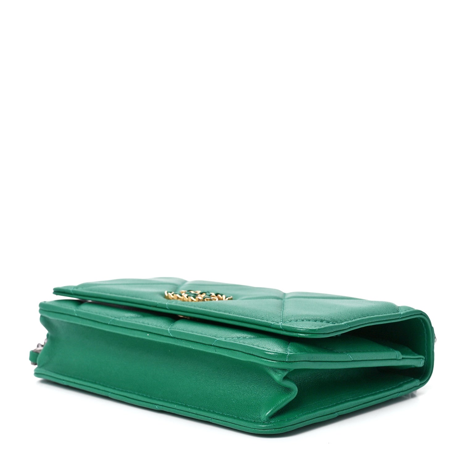 Chanel Shiny Lambskin Quilted Chanel 19 Wallet On Chain WOC Green 10 of 12