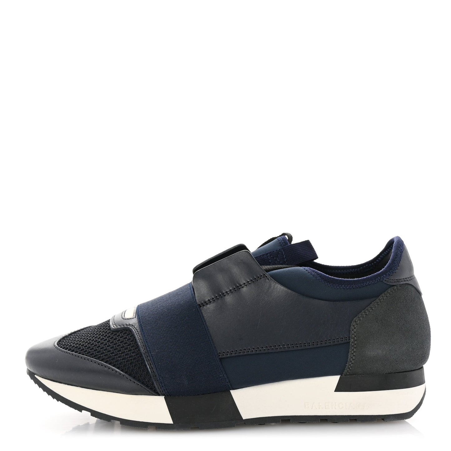 Mesh Calfskin Neoprene Suede Womens Race Runner Sneakers 40 Bleu Nuit