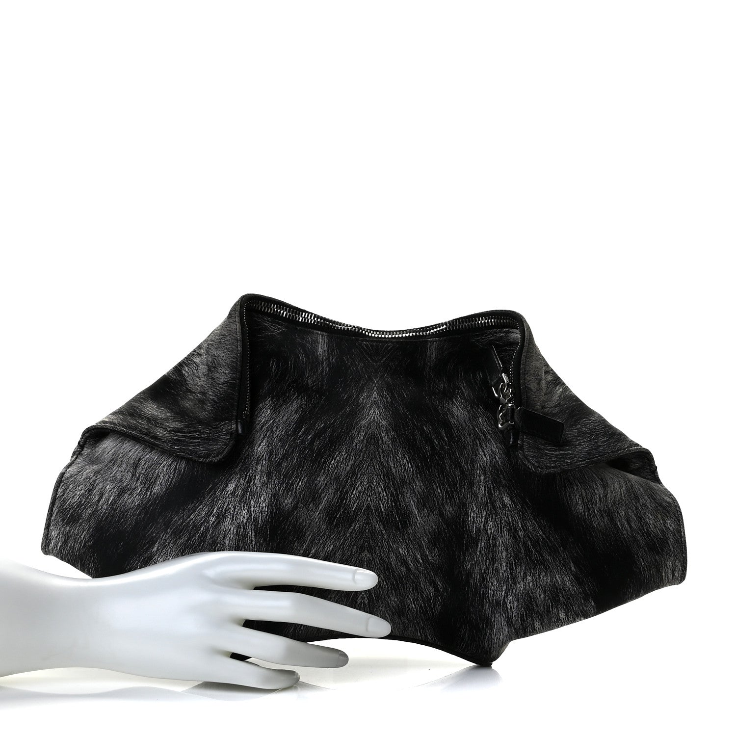 Alexander McQueen Silk Fur Print De Manta Clutch Black Grey 2 of 10