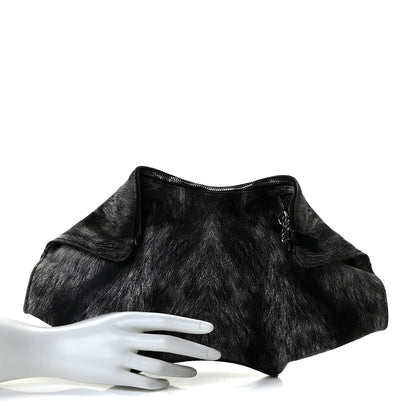 Alexander McQueen Silk Fur Print De Manta Clutch Black Grey 2 of 10