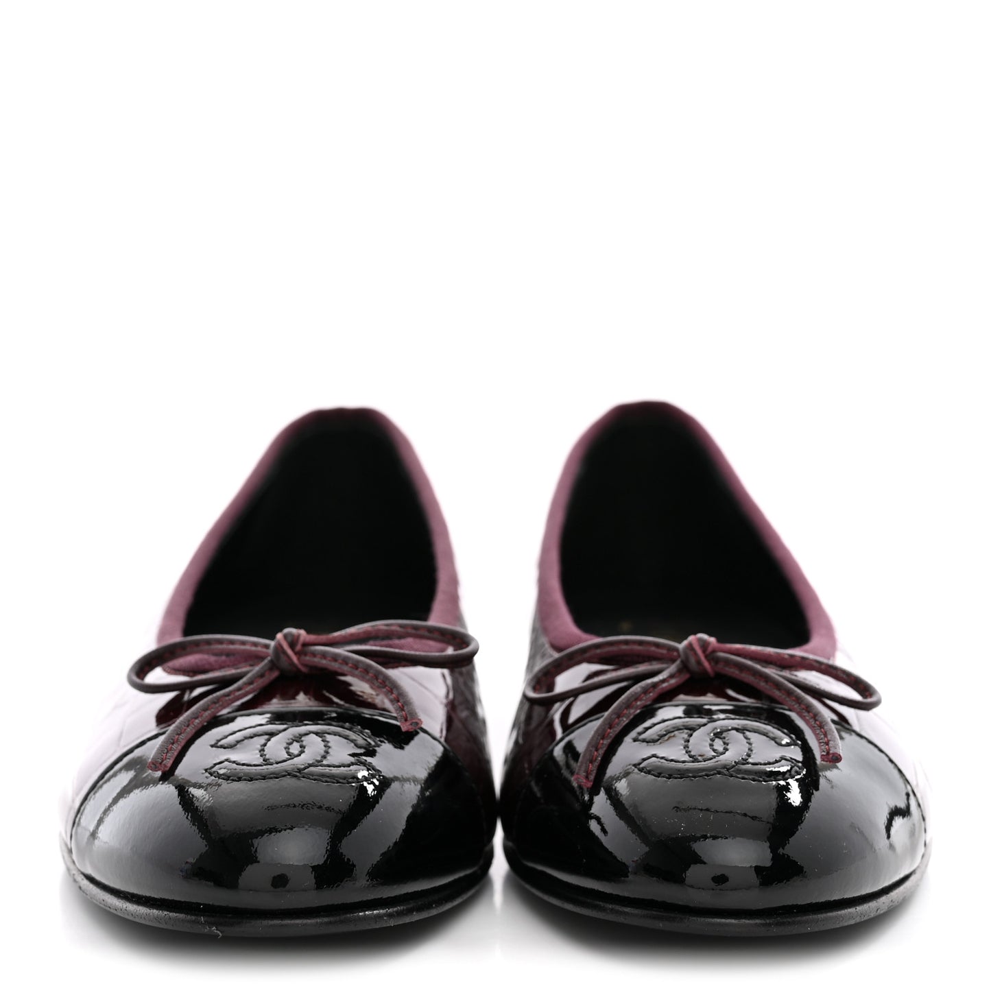 Patent Calfskin Crocodile Embossed Cap Toe CC Ballerina Flats 37.5 Dark Burgundy Black